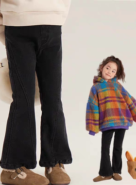 女童牛仔裤2025秋冬新款韩版洋气一体绒加厚冬装裤子儿童喇叭裤潮