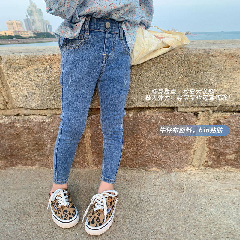 女童修身牛仔裤蓝色韩版