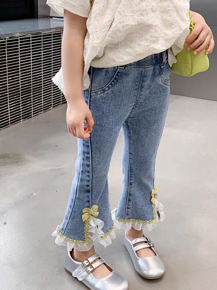 女童牛仔裤春秋款2025新款弹力喇叭裤女宝宝春款韩版紧身网红裤子