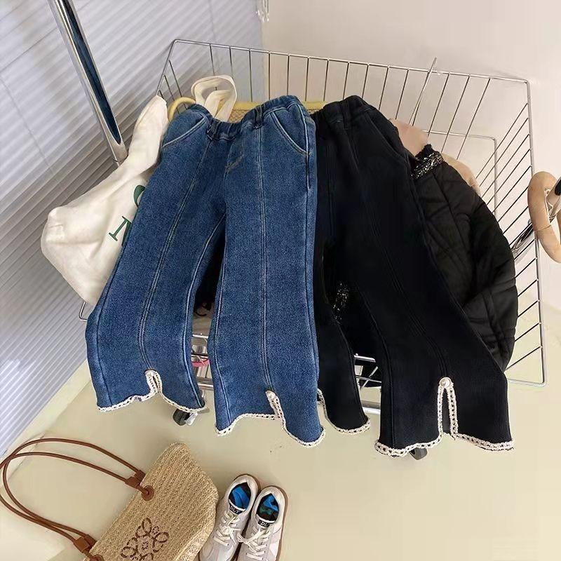 女童冬季新款加绒加厚喇叭牛仔裤