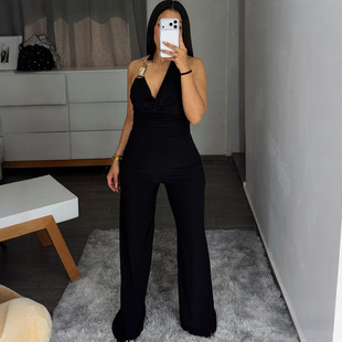 个性 欧美时尚 鲜明艳丽feel荡领挂脖式 背心女 连体裤 修身 Sisjuly