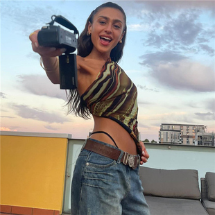 感chic狂野炫彩印花单肩性感小吊带女 异域复古街头时尚 Sisjuly