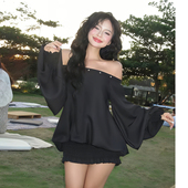 连衣裙女 垂感铆钉镂空设计荷叶边长袖 Sisjuly 甜美lady松弛灯笼