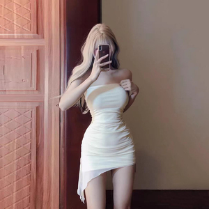 #Sisjuly# 纯欲风ins少女别致茶歇抹胸裙女 收腰显瘦不规则连衣裙