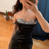 Sisjuly 熟女 诱惑 亮片闪闪拼接sexy修身 显身材不规则吊带女秋