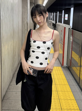 #Sisjuly#欧美纯欲百搭Clean Fit风波点印花基础款修身吊带背心女