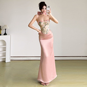 包臀鱼尾长裙套装 吊带 薄荷茶歇高级性感蝴蝶结修身 女秋 Sisjuly