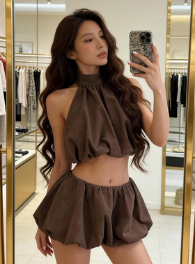 #Sisjuly#时尚cute lady不规则蓬蓬花苞无袖背心 休闲短裤套装女