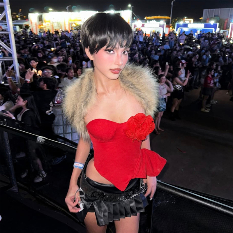 立体花不规则抹胸毛毛围脖两件套