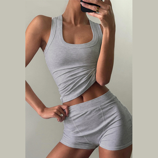 两件套女 Sisjuly 极简运动四季 可穿百搭遮副乳显瘦吊带提臀短裤