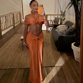 半身裙套装 不规则编绳修身 阳光橘海超短性感挂脖吊带 女 Sisjuly