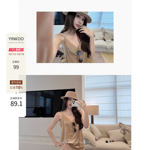 Yinkoo「丝绒」纯欲风蕾丝拼接V领吊带背心女秋冬气质宽松内搭