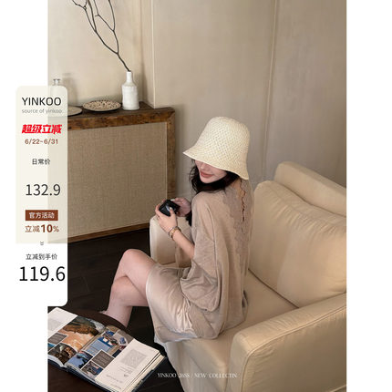 Yinkoo「度假时光」莱赛尔法式手工蕾丝慵懒ins风针织短袖上衣