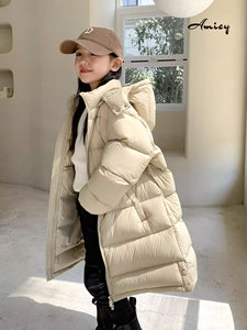 Amicy|女童羽绒服2023新款洋气长款加厚连帽儿童保暖过膝冬季外套
