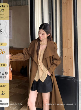 秋冬法式极简翻领双排扣长款风衣
