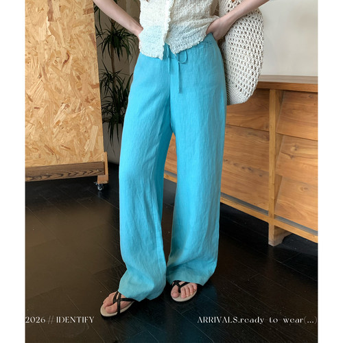 汉麻条纹直筒休闲裤女春夏新款