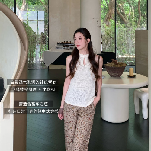 米白镂空针织背心女夏百搭