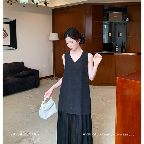 夏上新法式桑蚕丝假两件连衣裙