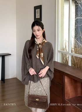 慵懒风时尚蝙蝠袖针织斗篷女秋季
