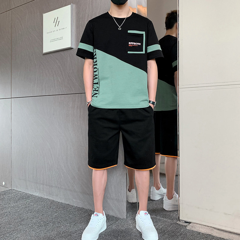 CASUAL SUIT MENS SUMMER COTTON THIN SLEEVE T-SHIRT SET CLOTHES BASKETBALL SPORTS SUIT BOYS