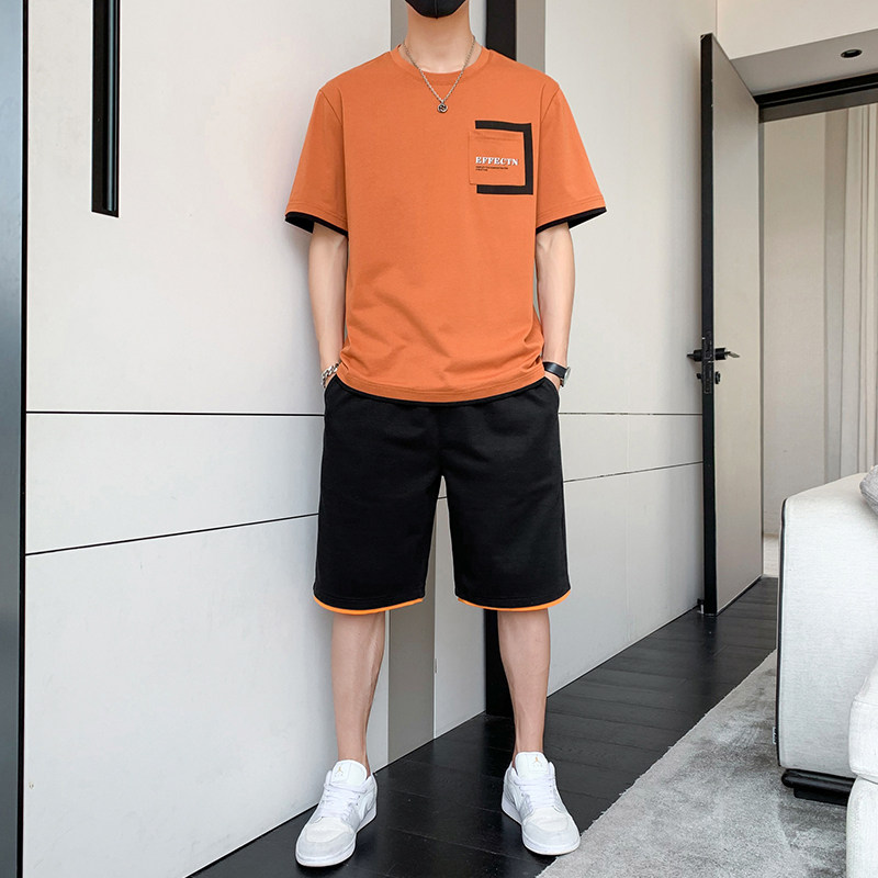CASUAL SUIT MENS SUMMER COTTON THIN SLEEVE T-SHIRT SET CLOTHES BASKETBALL SPORTS SUIT BOYS