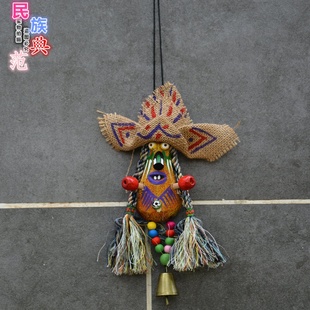 云南民族风手工彩绘木雕挂件吞口纳西丽江风铃家居酒吧装饰脸谱