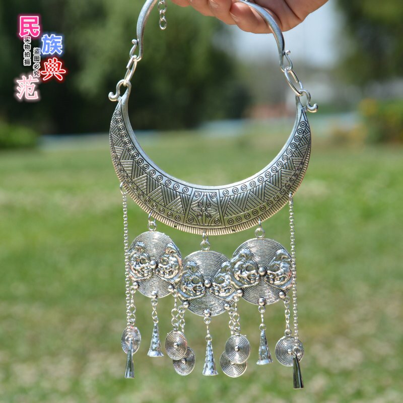 云南民族风少数民族苗银彝族景颇族壮族项圈高档儿童项链演出饰品