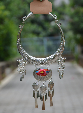 中国民族风特色少数民族彝族景颇族老绣银饰高档项链舞蹈演出配饰