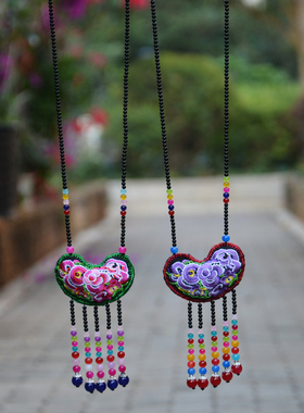 云南民族风刺绣荷包绣花长款毛衣链饰品百搭首饰原创复古项链配饰