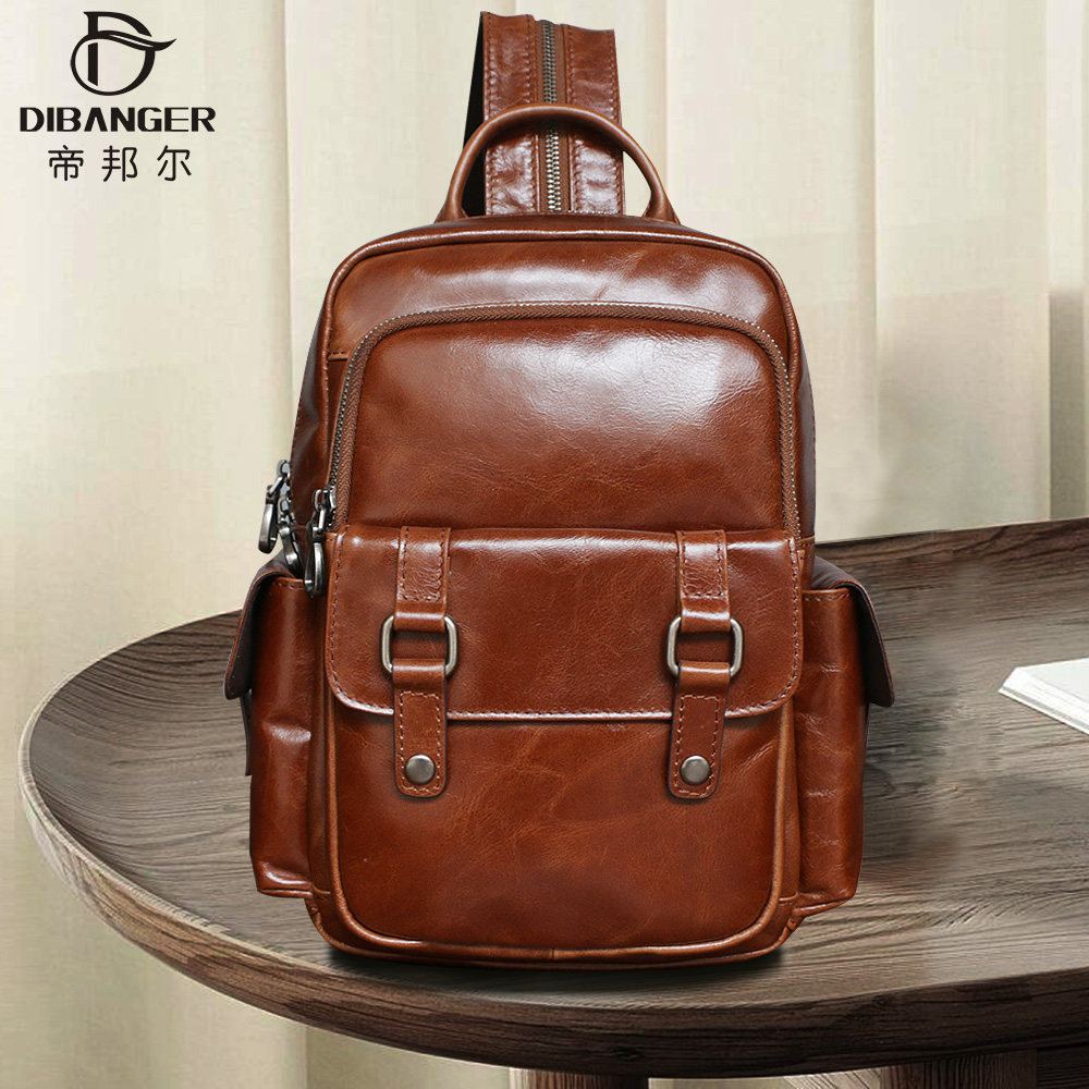 胸包男真皮软皮头层牛皮大号大容量单肩斜挎包双肩包两用斜跨男包