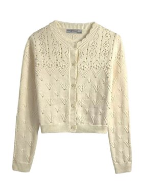 PB&ZA女装2025年秋季新款钩花钉珠饰超短款针织开衫上衣UYL950103