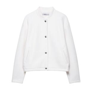 欧美风女装秋季白色立领棒球服 韩系小个子休闲短款毛呢夹克外套