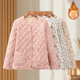 中老年女装妈妈冬装2025新款花色棉衣女冬季内搭加绒保暖棉服外套