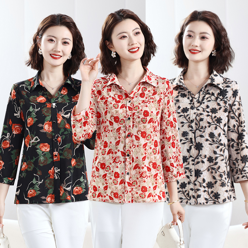 中年妈妈春夏季七分袖上衣T恤