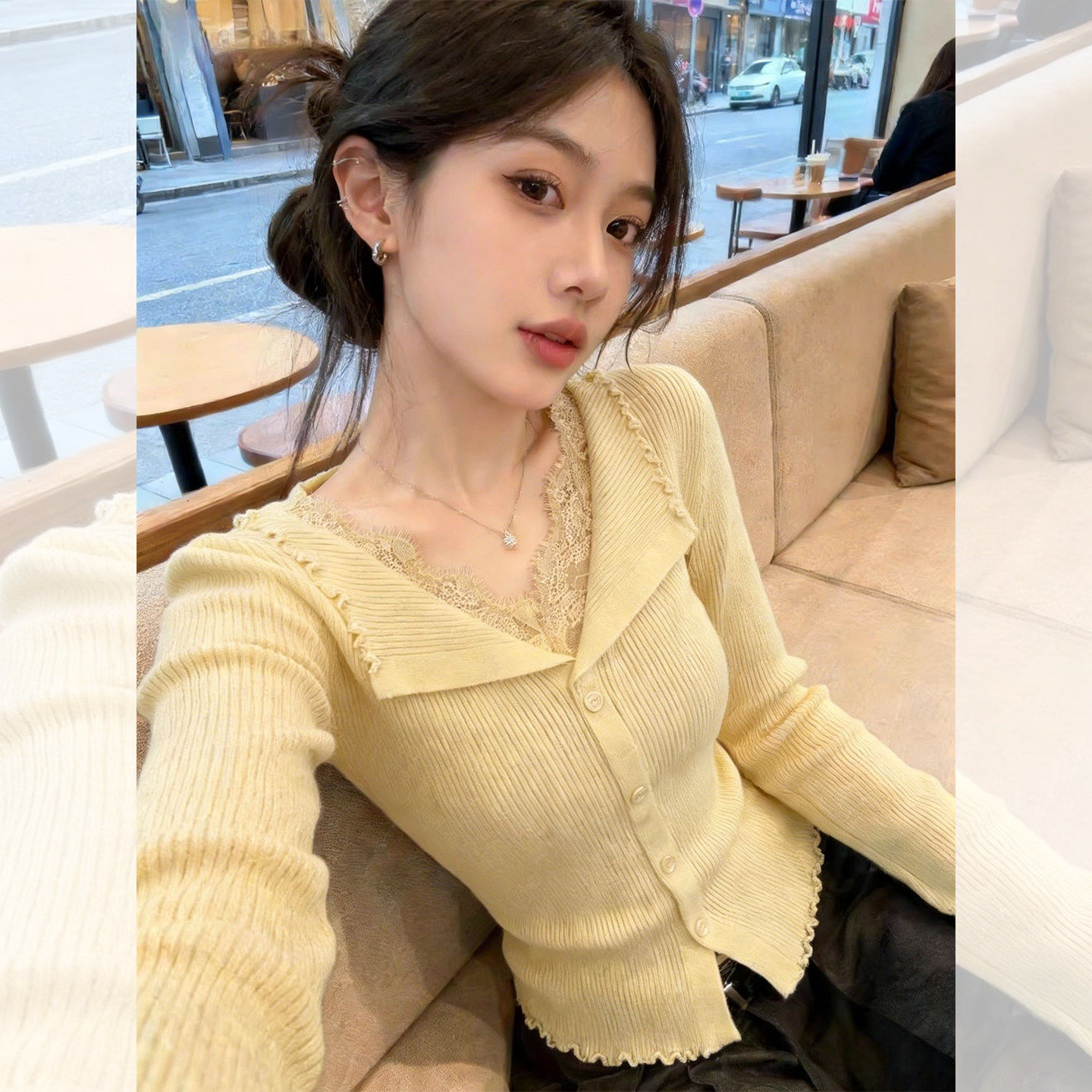 v领蕾丝打底衫2026新款春今年流行叠穿内搭设计感上衣轻奢高级感