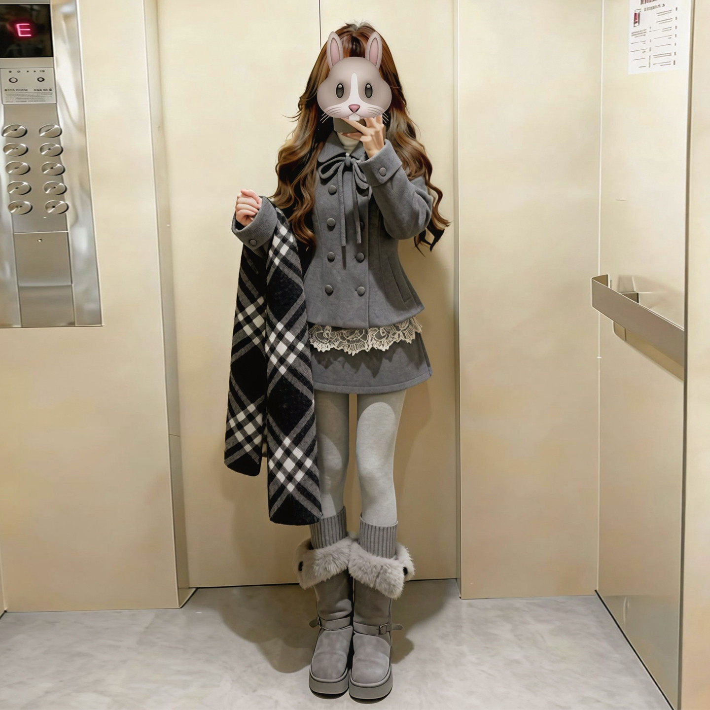 灰色西装洋装子女冬季2026新款小个子千金穿搭一整套小香风套装