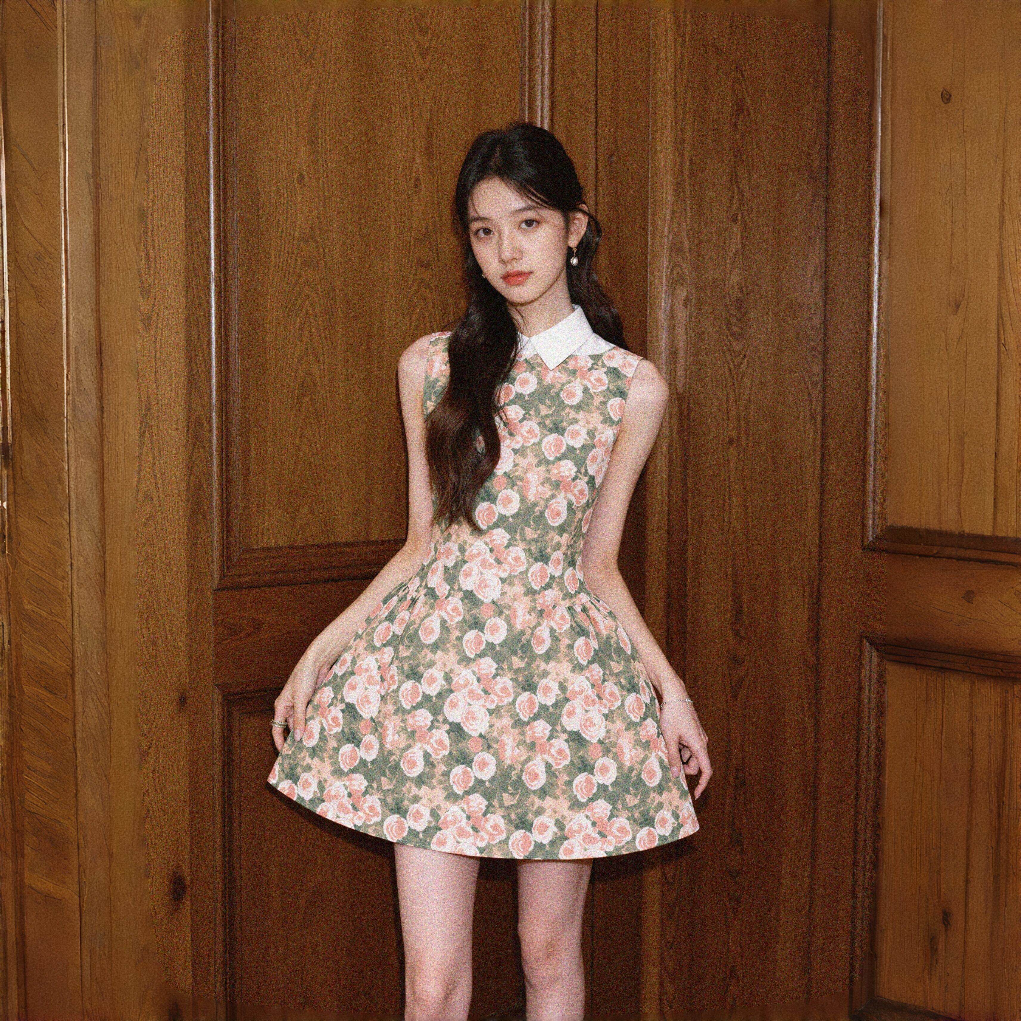 六月苒 复古约会公主连衣裙女夏无袖千金风甜美短款小个子蓬蓬裙