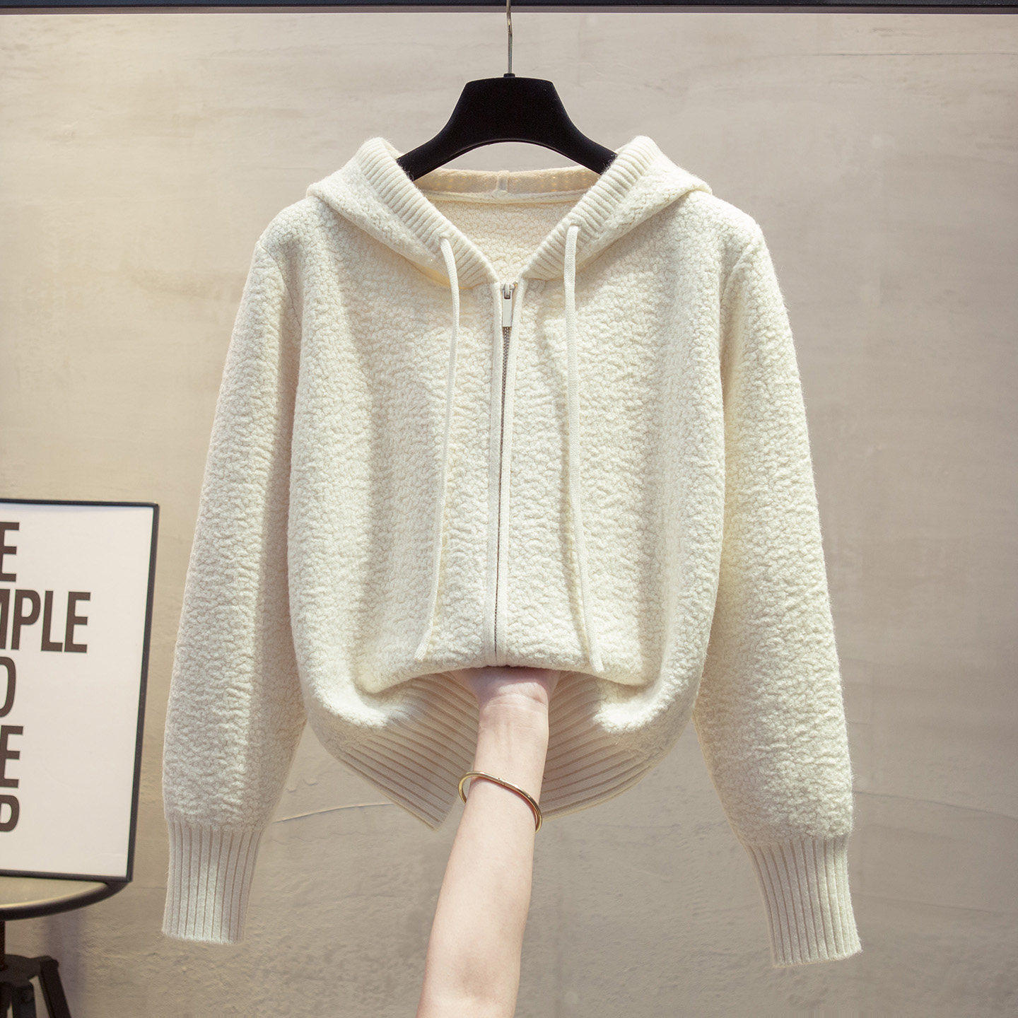 休闲连帽针织拉链开衫女2026新款洋气宽松上衣春秋短款针织外套潮