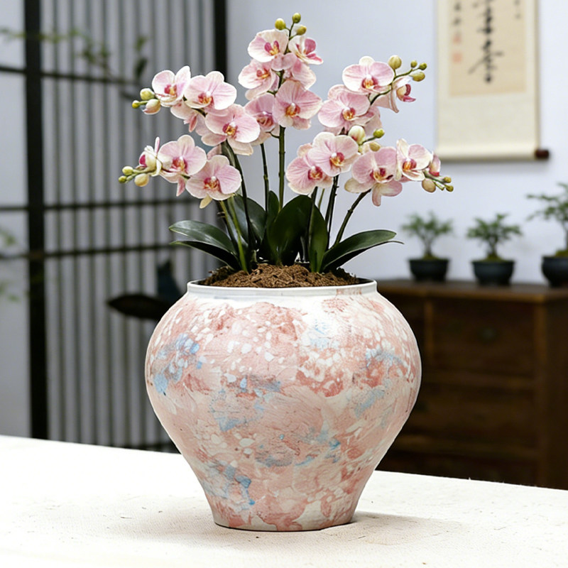 中式陶瓷花盆手绘轻奢高级感家用桌面三角梅蝴蝶兰花专用装饰摆件