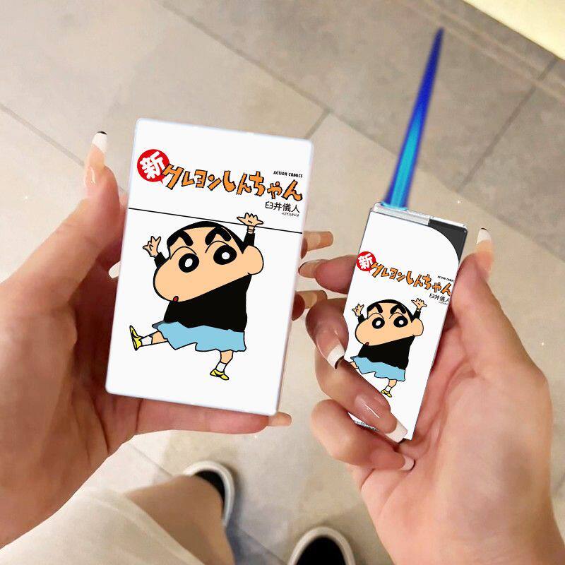新款蜡笔小新打火机烟盒蓝色火焰便携网红同款可爱20支装送男友潮