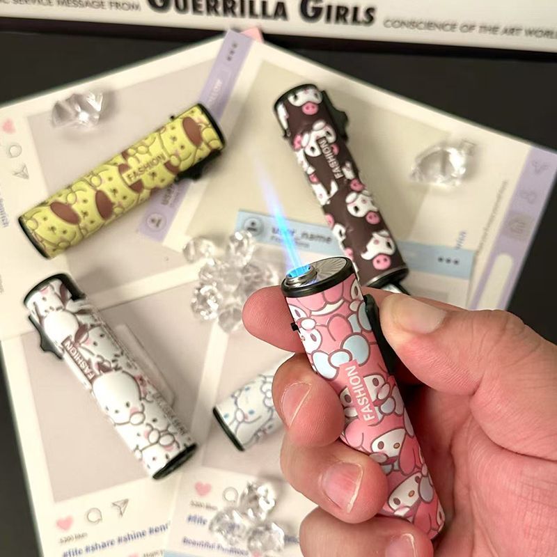 网红爆款库洛米美乐蒂防风打火机圆柱金属蓝焰直冲高颜值送男友潮