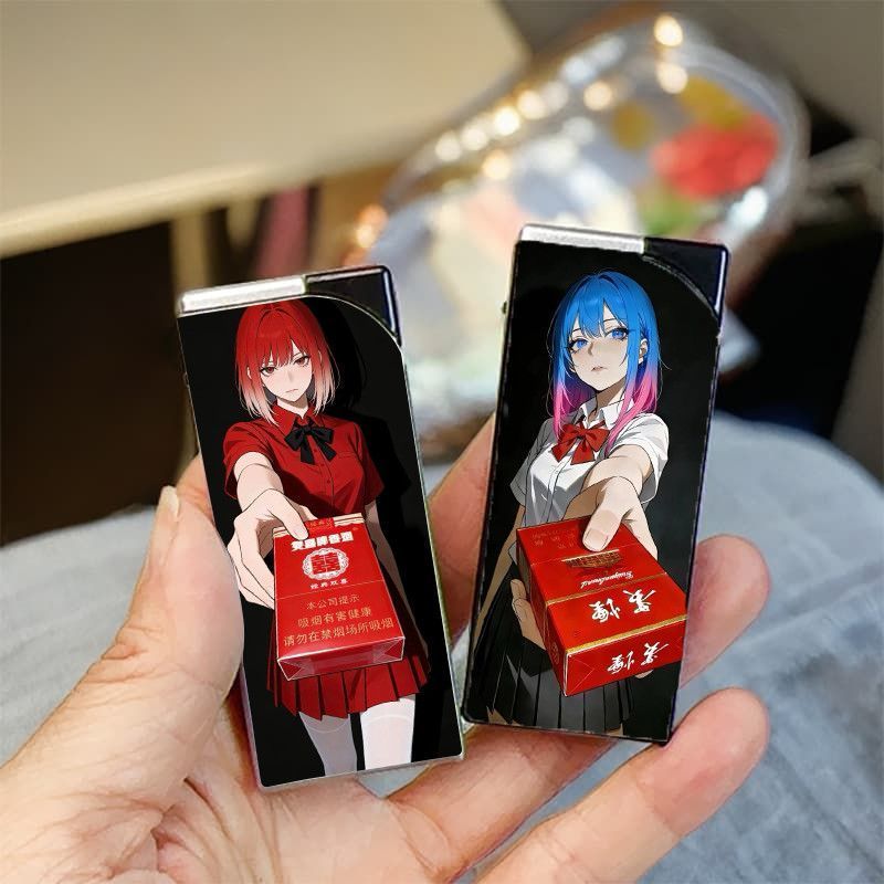 新款二次元动漫少女防风打火机创意蓝焰直冲高颜值家用金属外壳