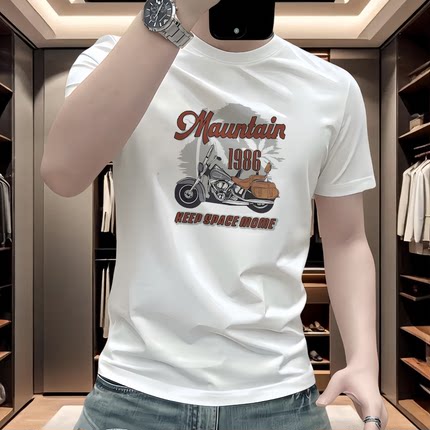 新款简约夏季高档短袖男款丝光棉凉感修身t正肩半袖时尚潮流上衣