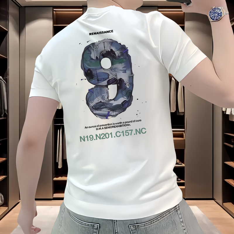 新款帅气夏季高档短袖男款丝光棉凉感修身t正肩半袖时尚潮流上衣