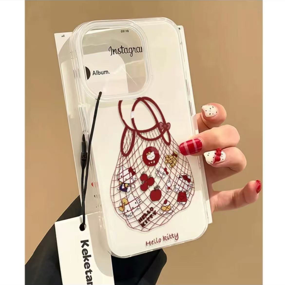 红袋子kitty适用苹果16promax手机壳iPhone17可爱14创意15plus大孔13新款12卡通华为p70荣耀vivo小米红米OPPO