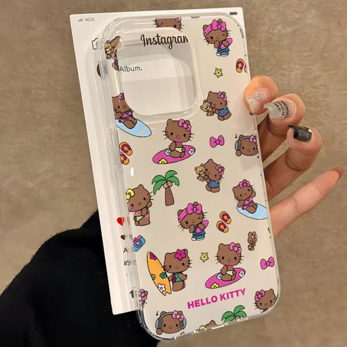 黑皮冲浪kitty适用苹果16promax手机壳14夏日iPhone15/13新款11个性xs/xr大孔华为p70荣耀90vivo小米红米OPPO