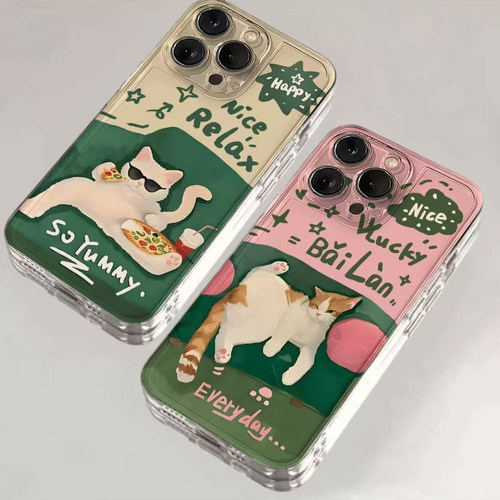涂鸦沙发猫咪适用iPhone16手机壳14可爱苹果15promax情侣13小众11/12透明xr软华为p70荣耀90vivo小米红米OPPO