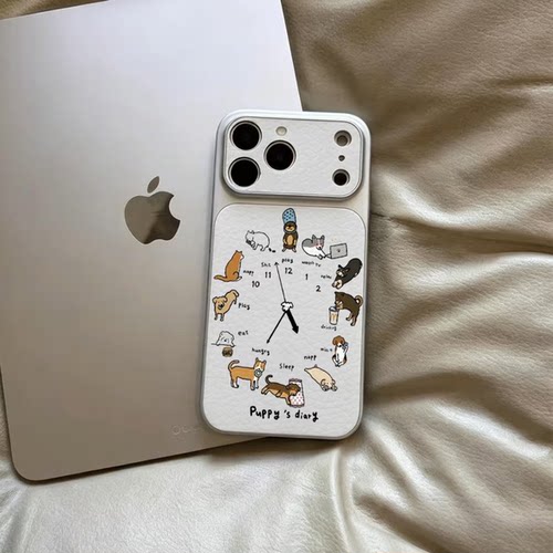 卡通小狗时钟适用苹果17promax手机壳13新款iPhone16可爱14pro大视窗15创意11/12软华为p70荣耀OPPO小米vivo