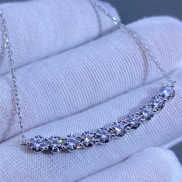 人工合成培育钻石项链白18K金 黄金玫瑰金包镶锁骨链镶嵌定制加工