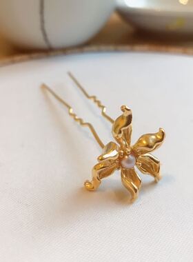 手作纯银镀金汉服配饰发簪